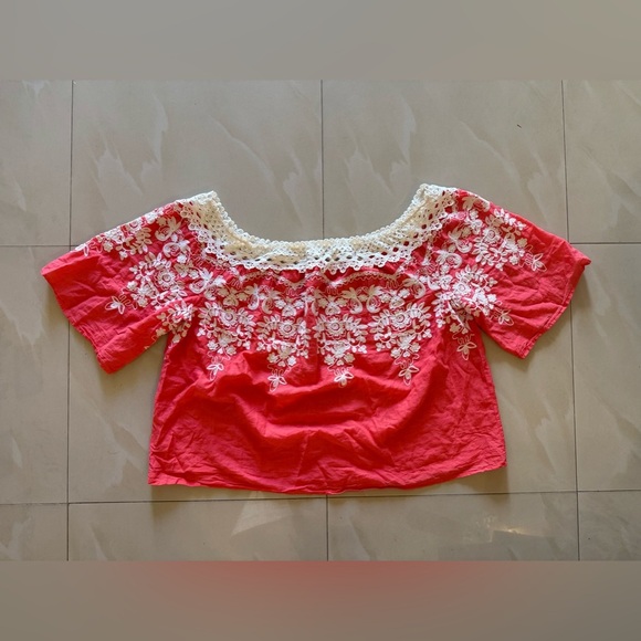 Flying Tomato Summer Tropical floral crochet orange White top plus Size 2X - Picture 16 of 16